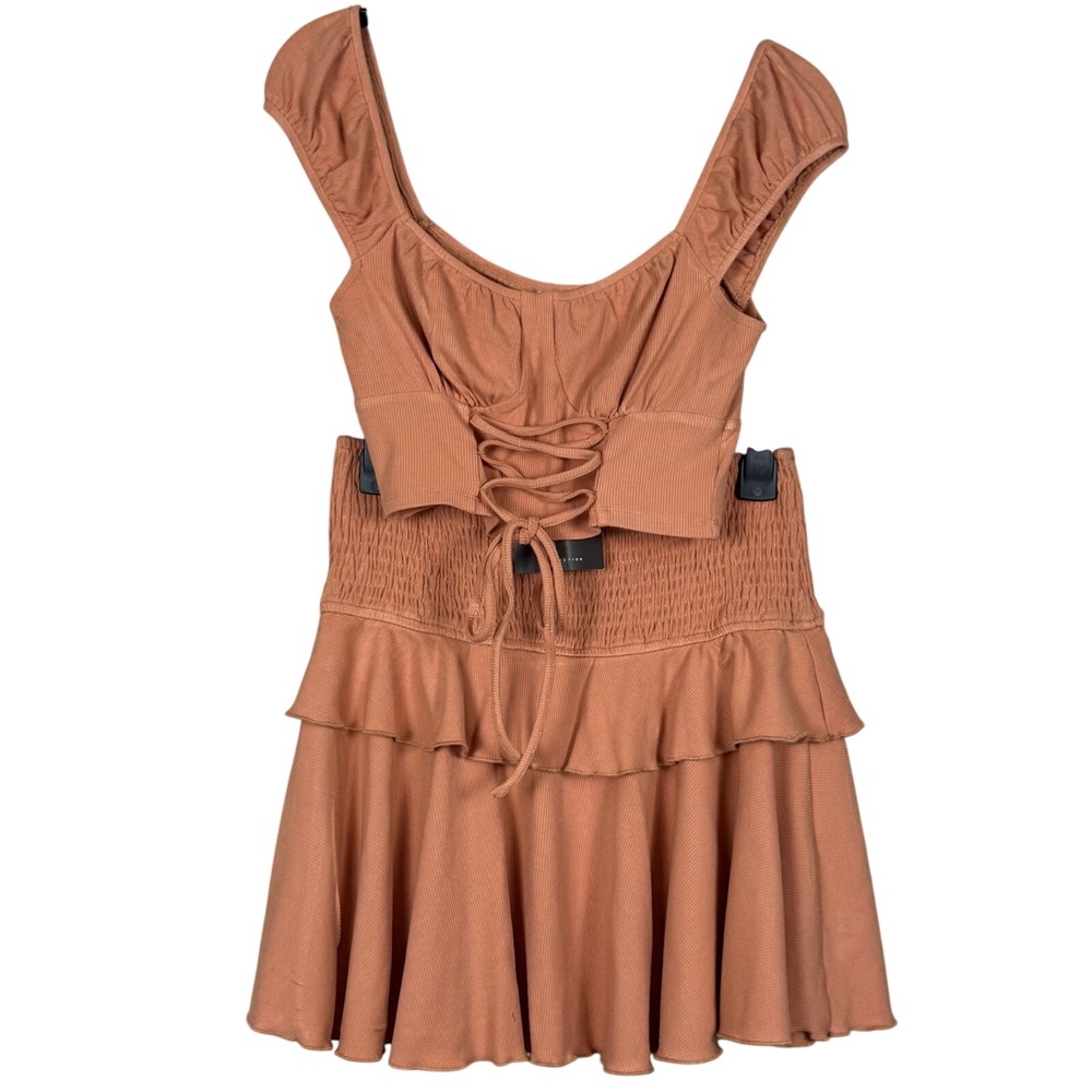 Lelis Balletcore coquette peach matching set ribbed‎ lace up mini skirt set